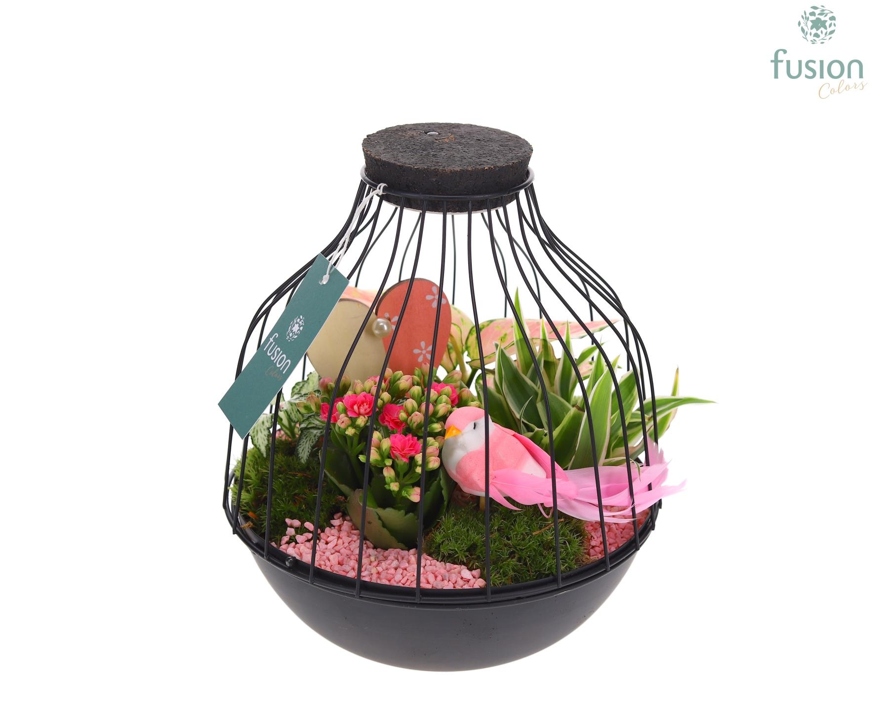 Vogelkooi metaal zwart Large LED Love met arrangement, D 21