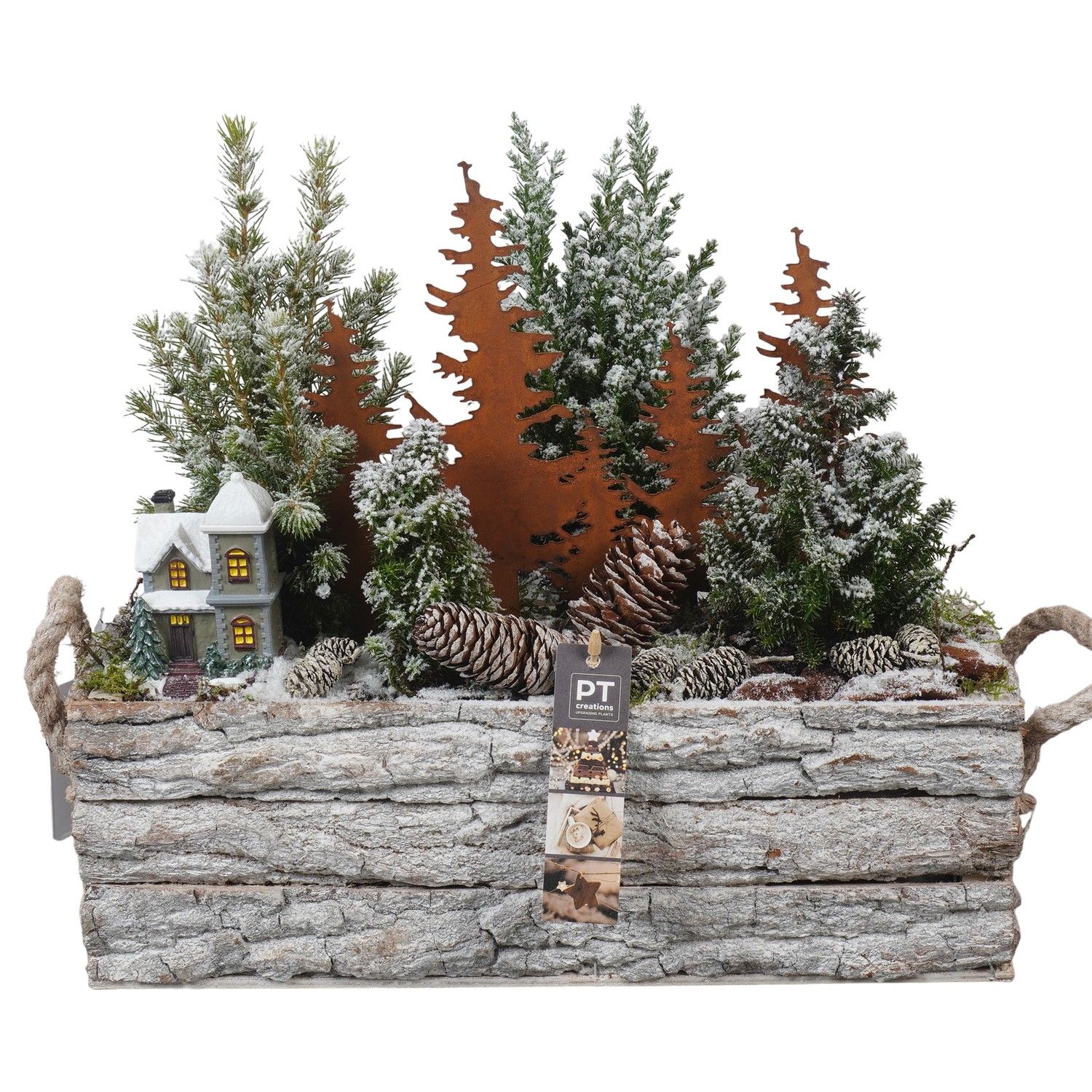 PTCWW6858 Arrangement Winter in houten bak, D 39 cm
