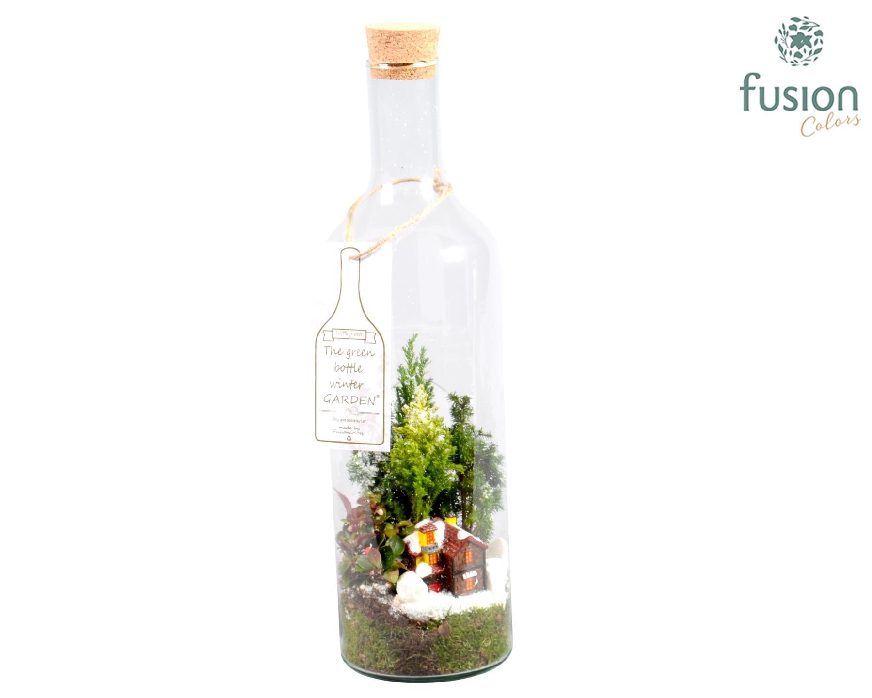 Green Bottle Fles Large Kerst met Arrangement, D 15
