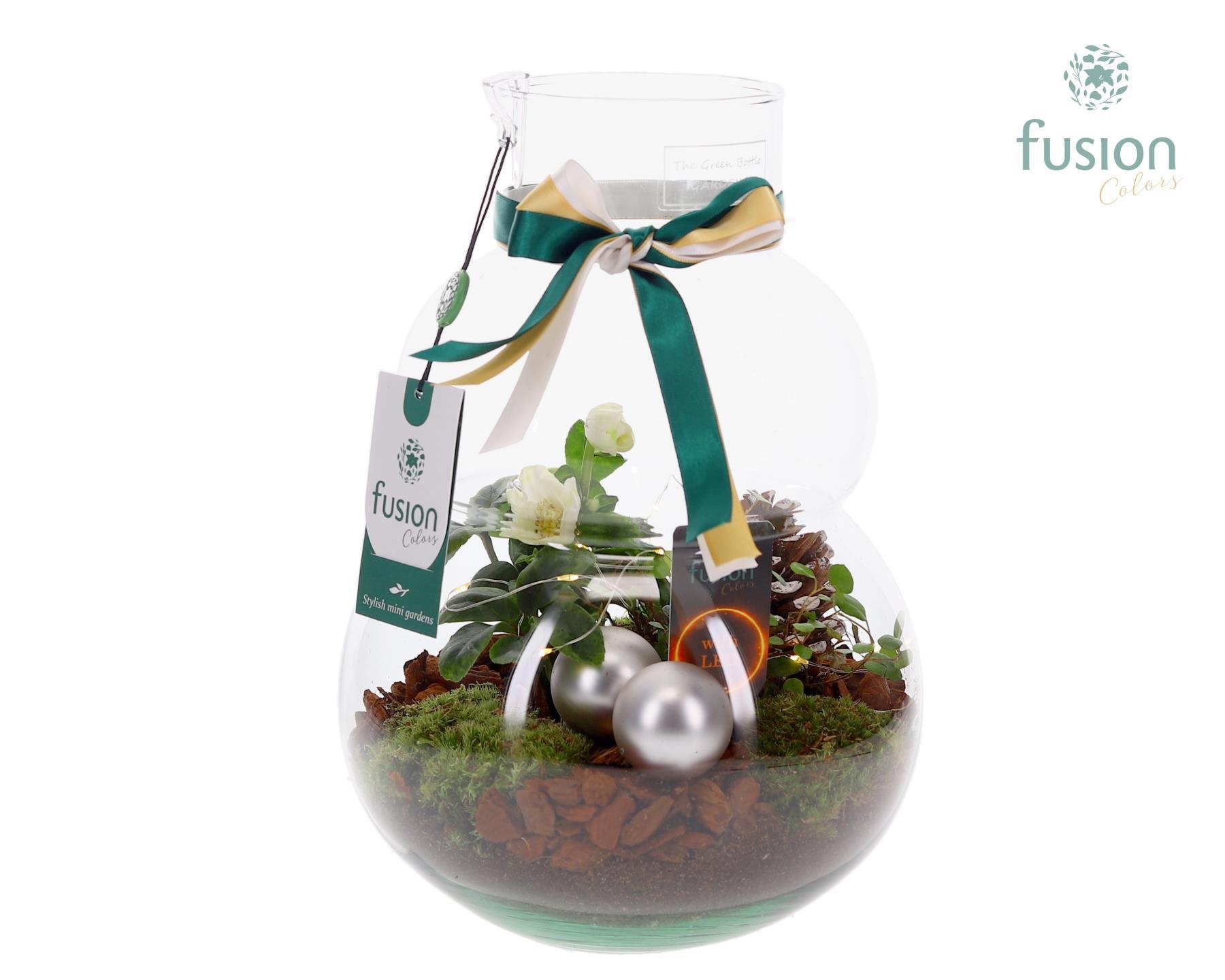Green Bottle Olaf Medium met Kerst Arrangement, D 21 cm Green Bottle Olaf Medium met Kerst Arrangement, D 21 cm