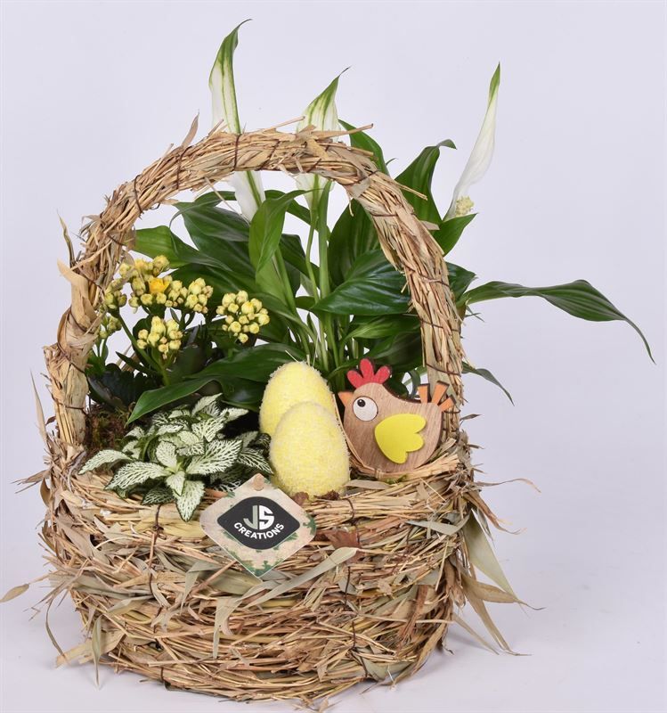 Stro mand rond met hengsel 22cm, D 22