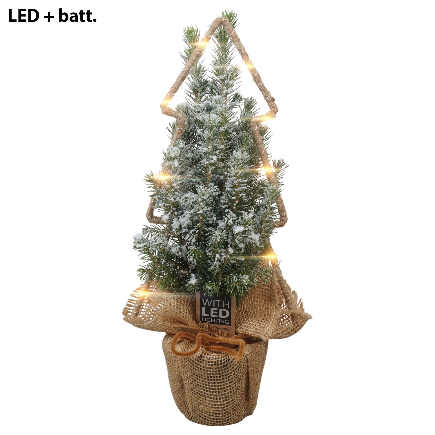 PTK26144 Conica Perfecta met sneeuw in jute met LED kerstboom, D 9