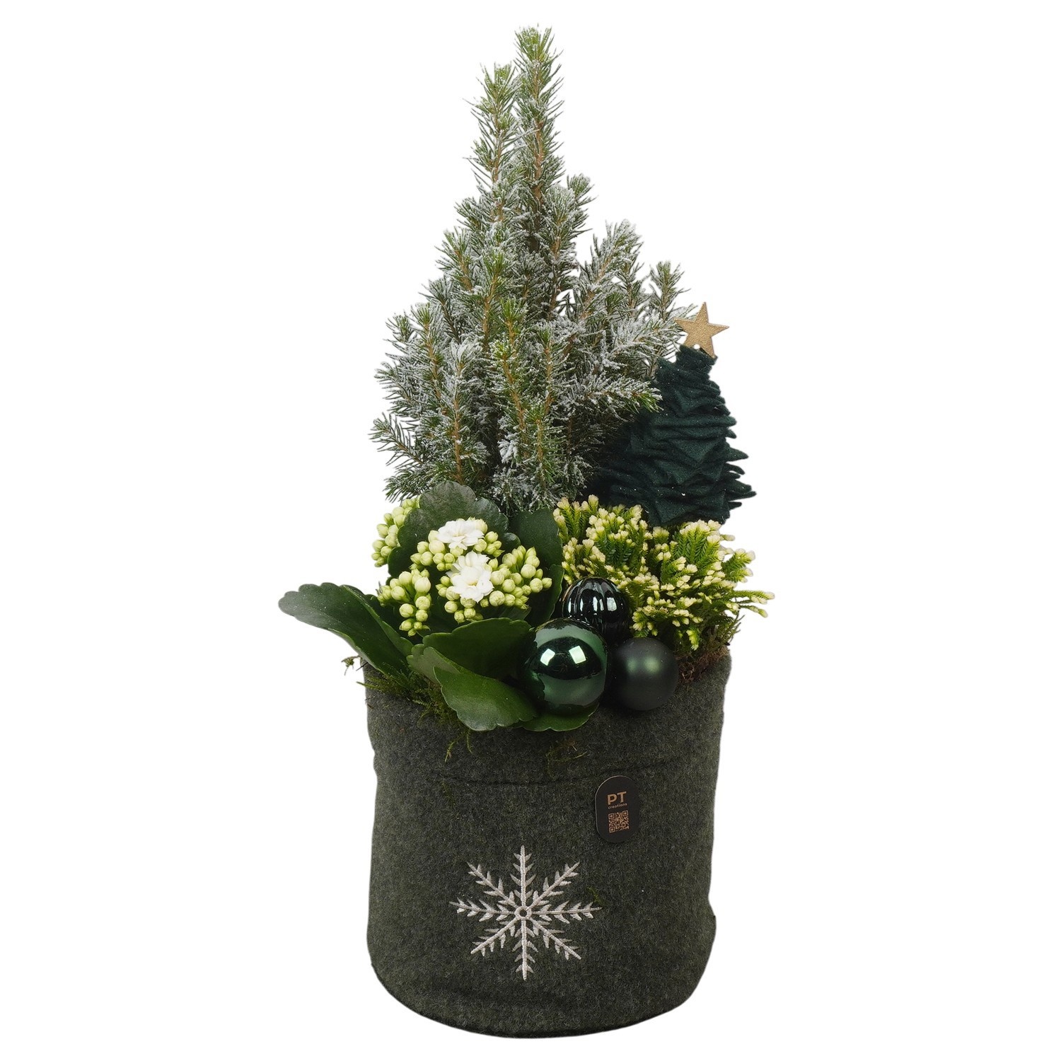 PTCHGR1942 Arrangement Christmas Green in stoffen zak, D 17