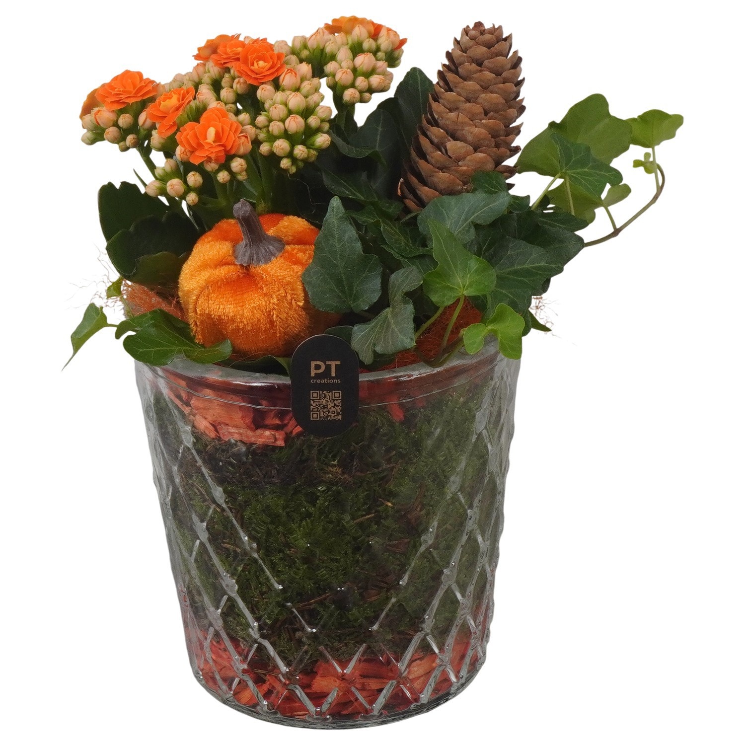PTHG8282 Arrangement Autumn Glass in glazen vaas, D 12