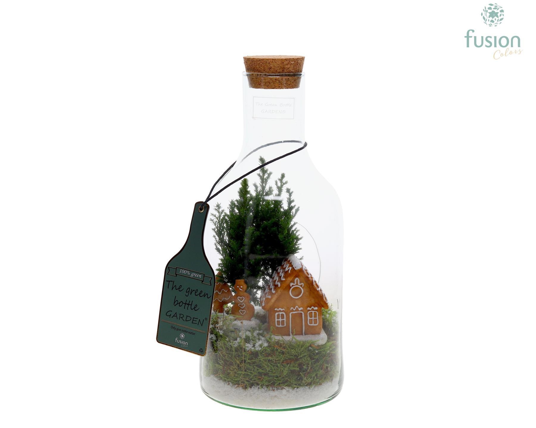 Green Bottle Fles Small Kerst met Chamaecyparis, D 15 cm Green Bottle Fles Small Kerst met Chamaecyparis, D 15 cm