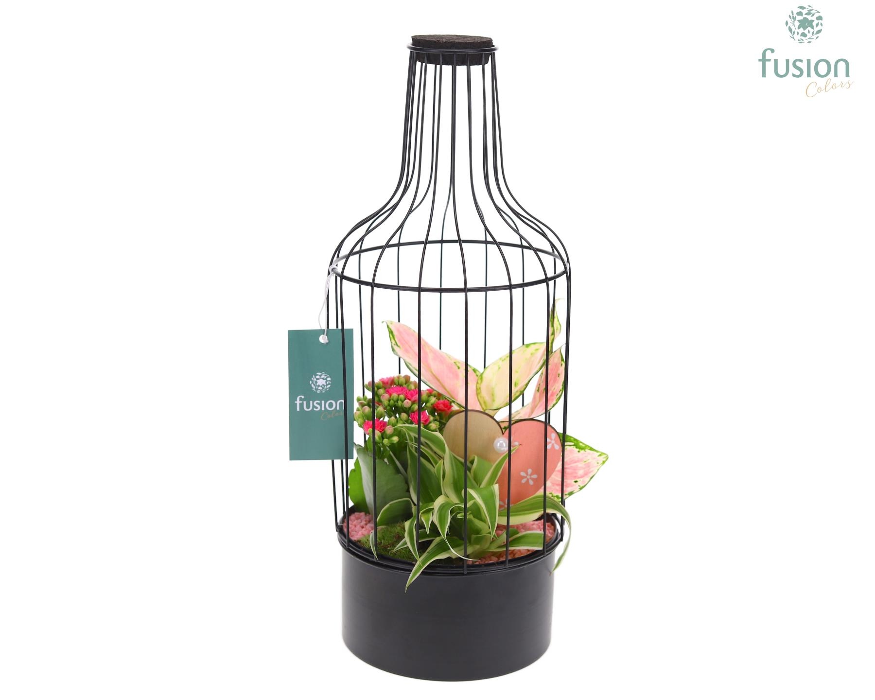 Metaal fles zwart Medium Love met arrangement, D 15