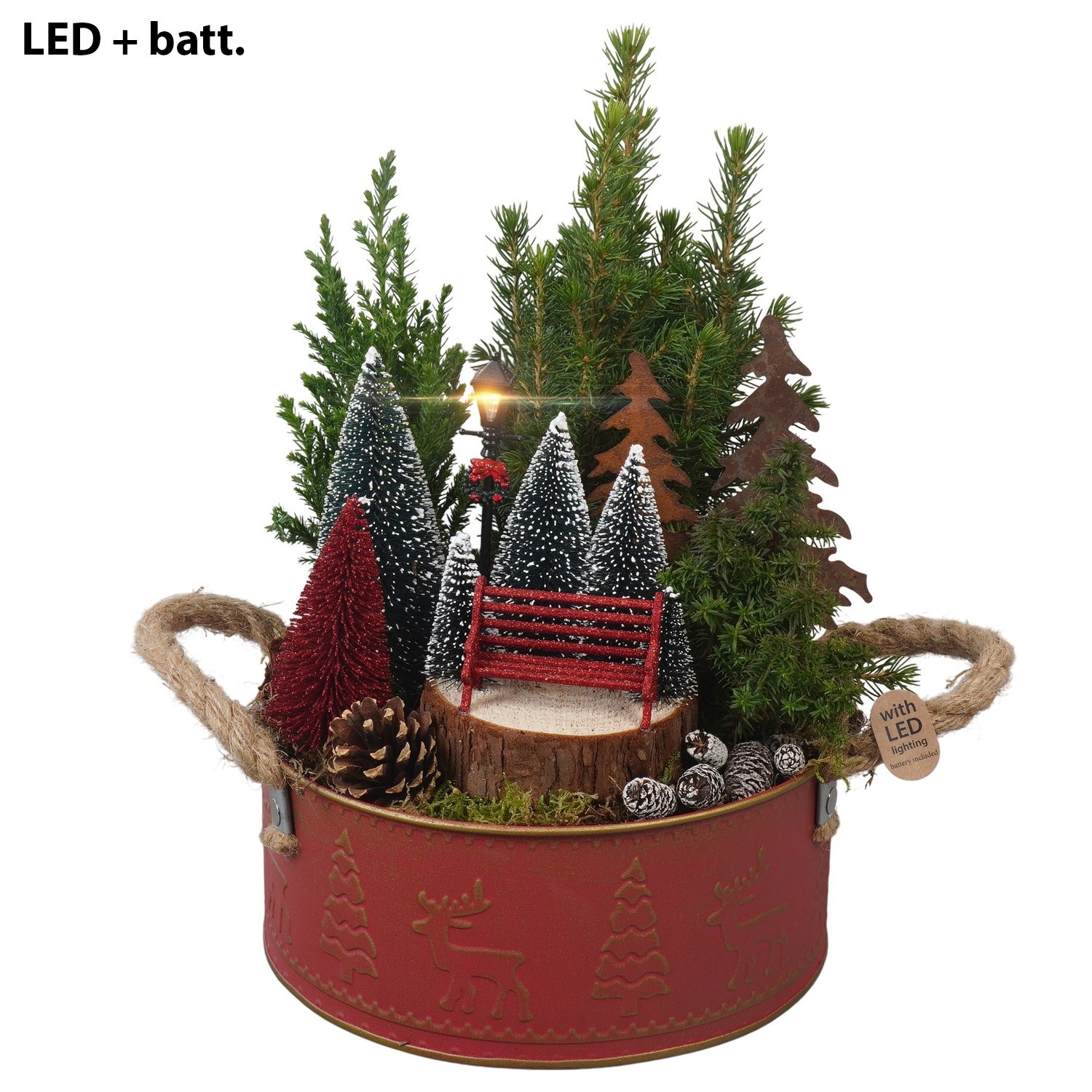 PTCWW7829 Arrangement Winter in metalen pot met led, D 20