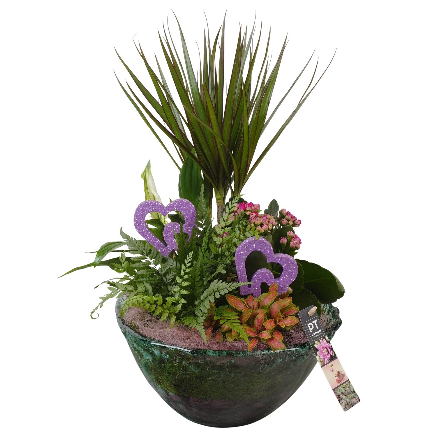 PTVMG4981 Arrangement Valentines-Mothersday in glas schaal, D 26