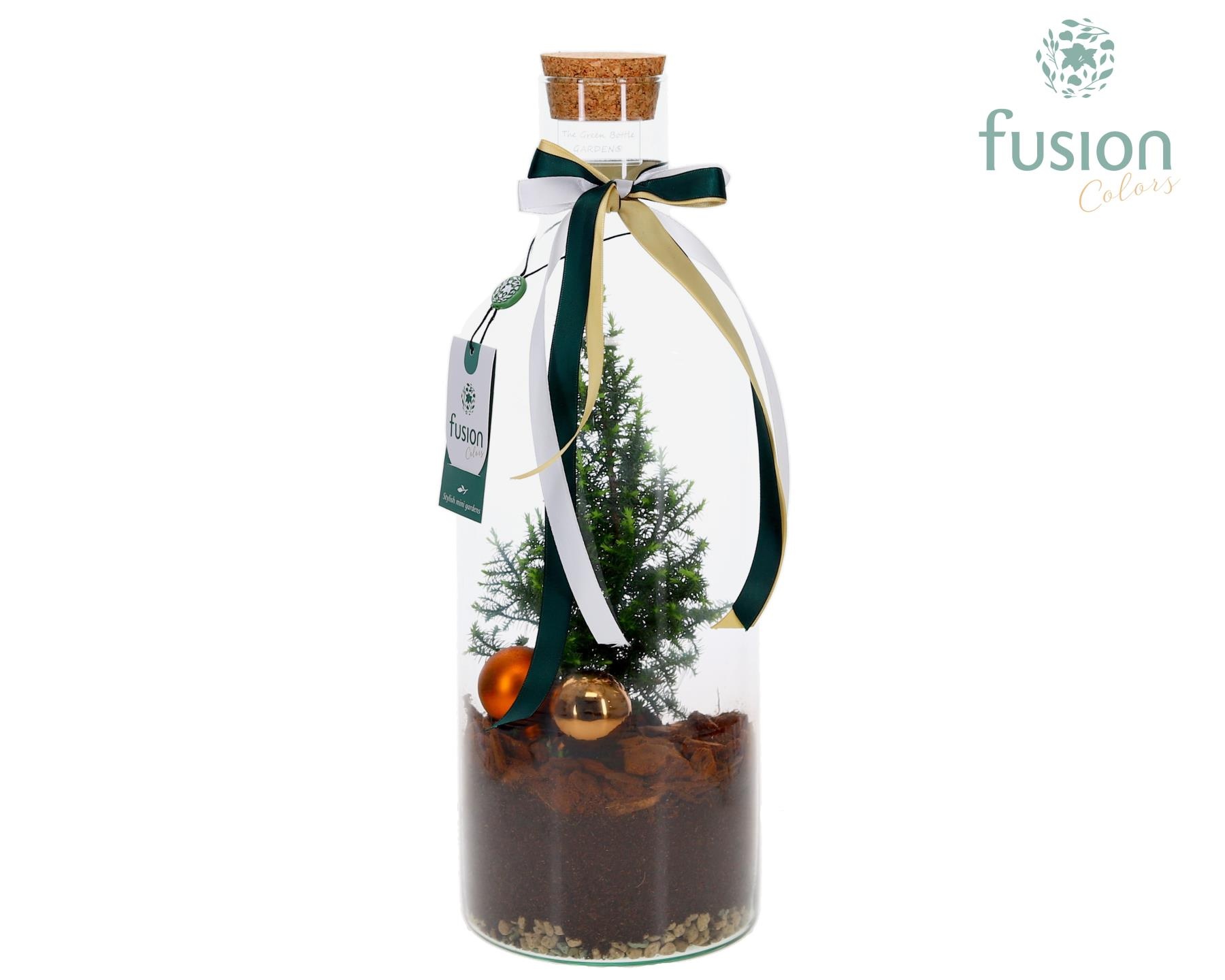 Green Bottle Fles Medium met Kerst arrangement met LED, D 15