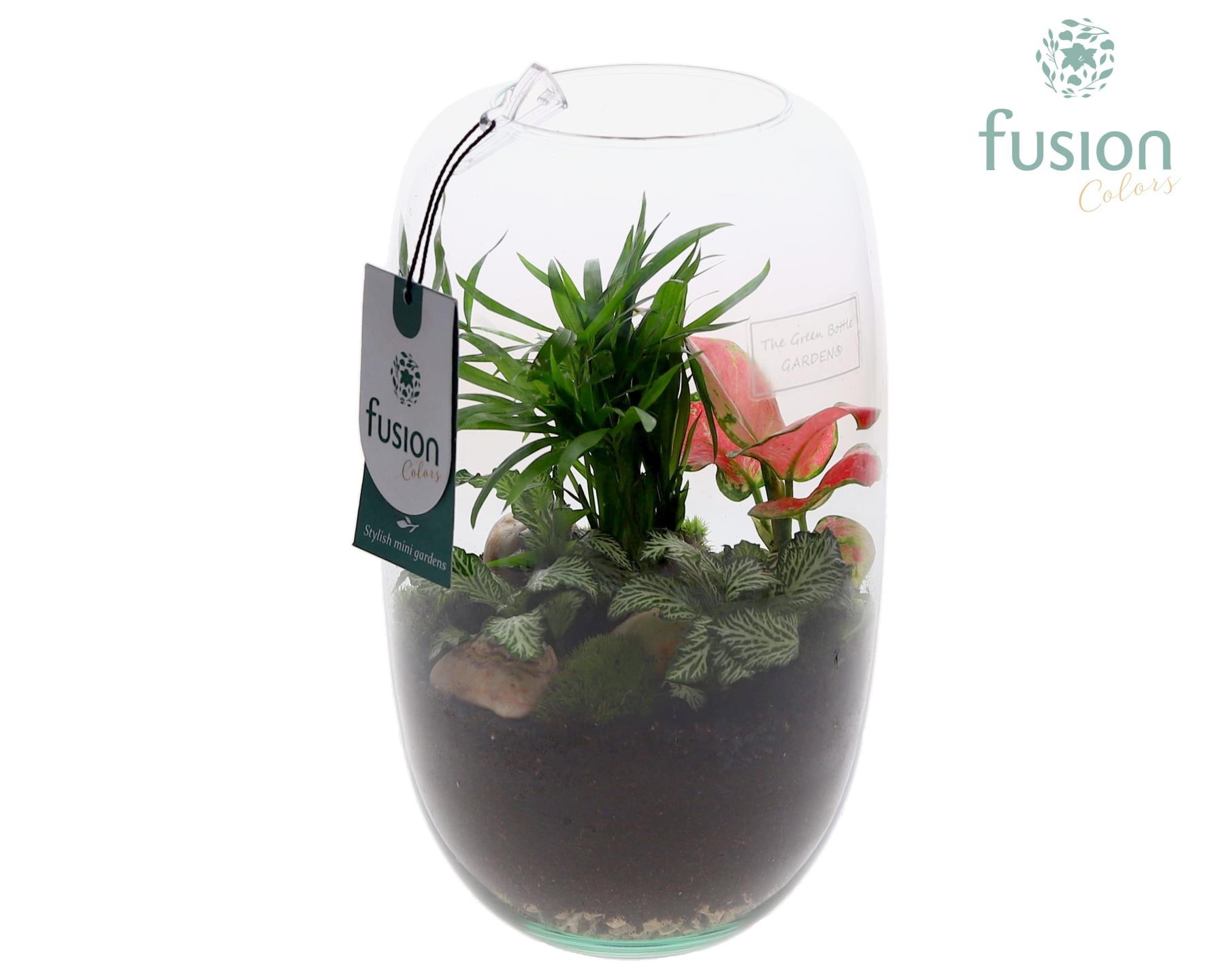 Green Bottle Isabella Medium met arrangement, D 15 cm