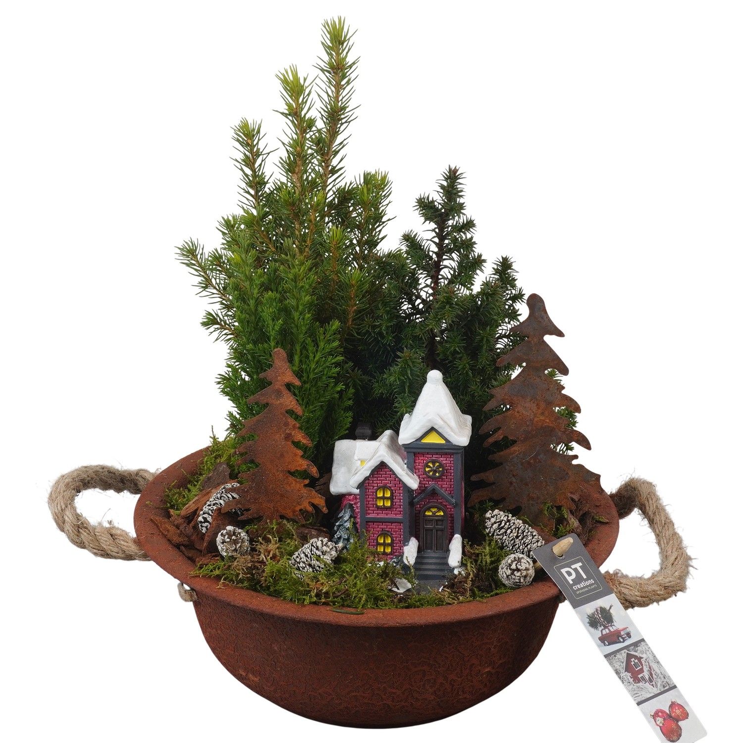 PTCWW6905 Arrangement Winter in metalen schaal, D 24 cm