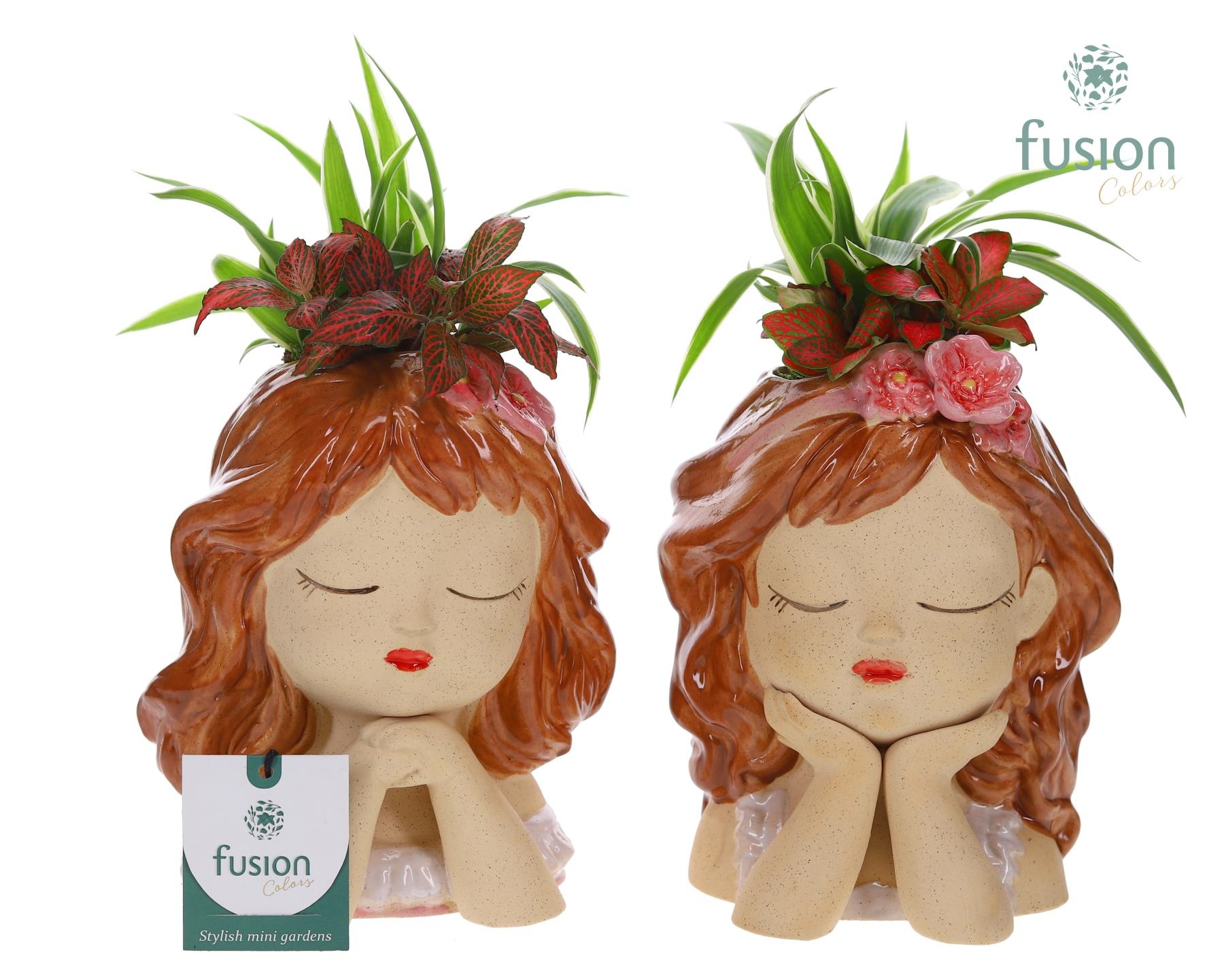 Keramiek meisjes pot met Arrangement, D 14