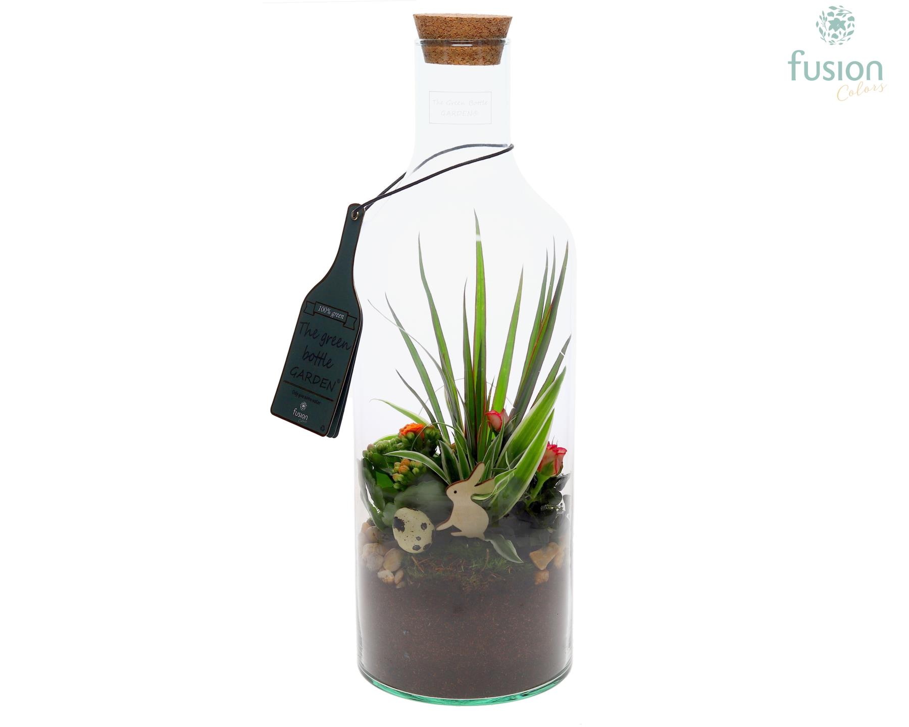 Green Bottle Fles Medium Pasen met arrangement, D 15