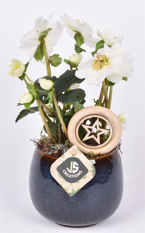 Keramiek sierpot blauw 12.5cm, D 13 cm