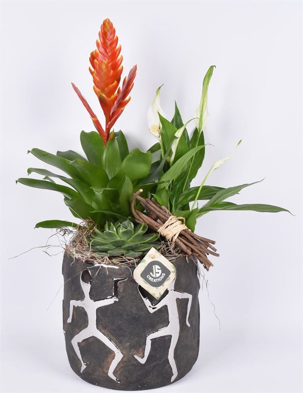 Keramiek sierpot zwart zilver 19cm, D 19