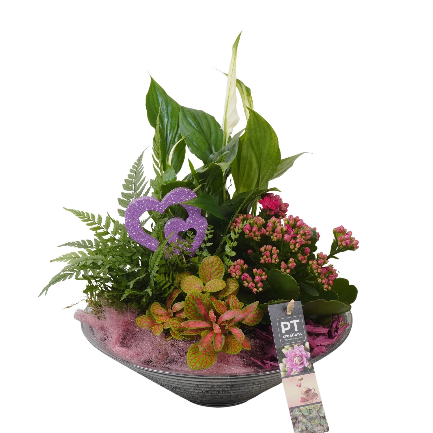 PTVMG4978 Arrangement Valentines-Mothersday in glas schaal, D 26