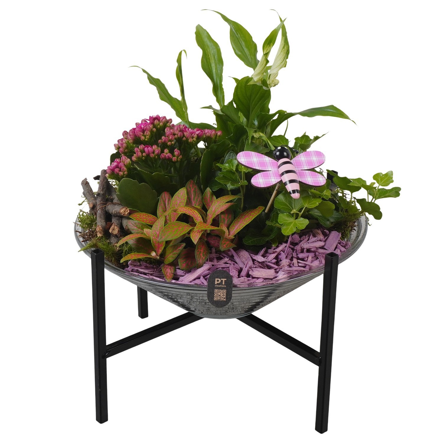 PTIG2669 Arrangement Indoor in glas schaal met standaard, D 26