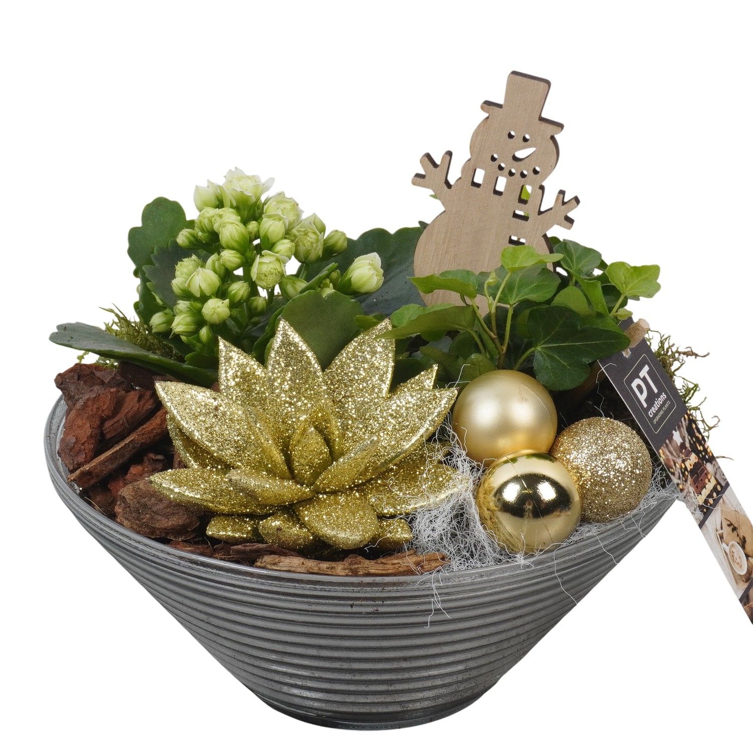 PTCHG5709 Arrangement Christmas Gold in glas schaal, D 19 cm