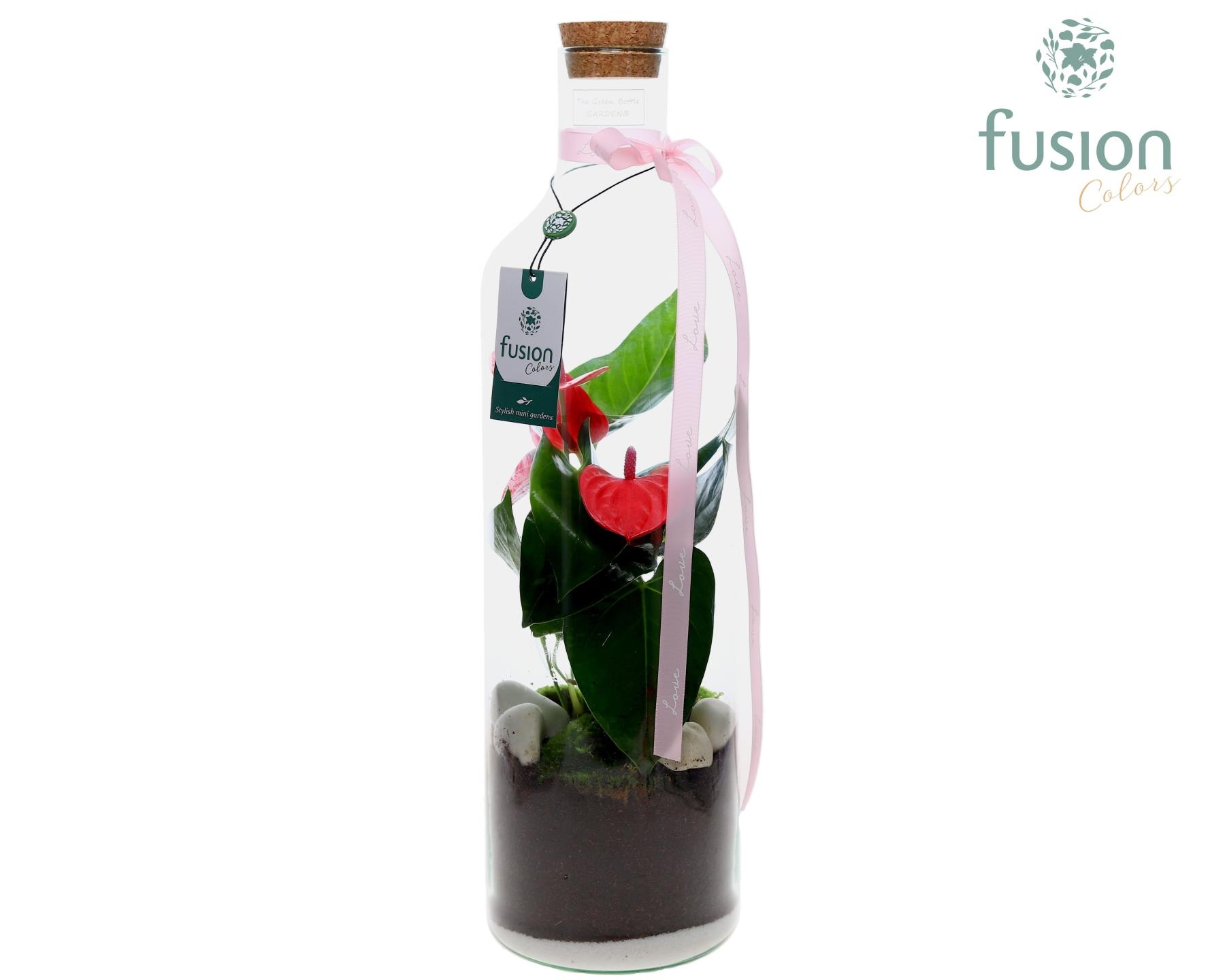 Green Bottle Fles Large Love met Anthurium, D 15