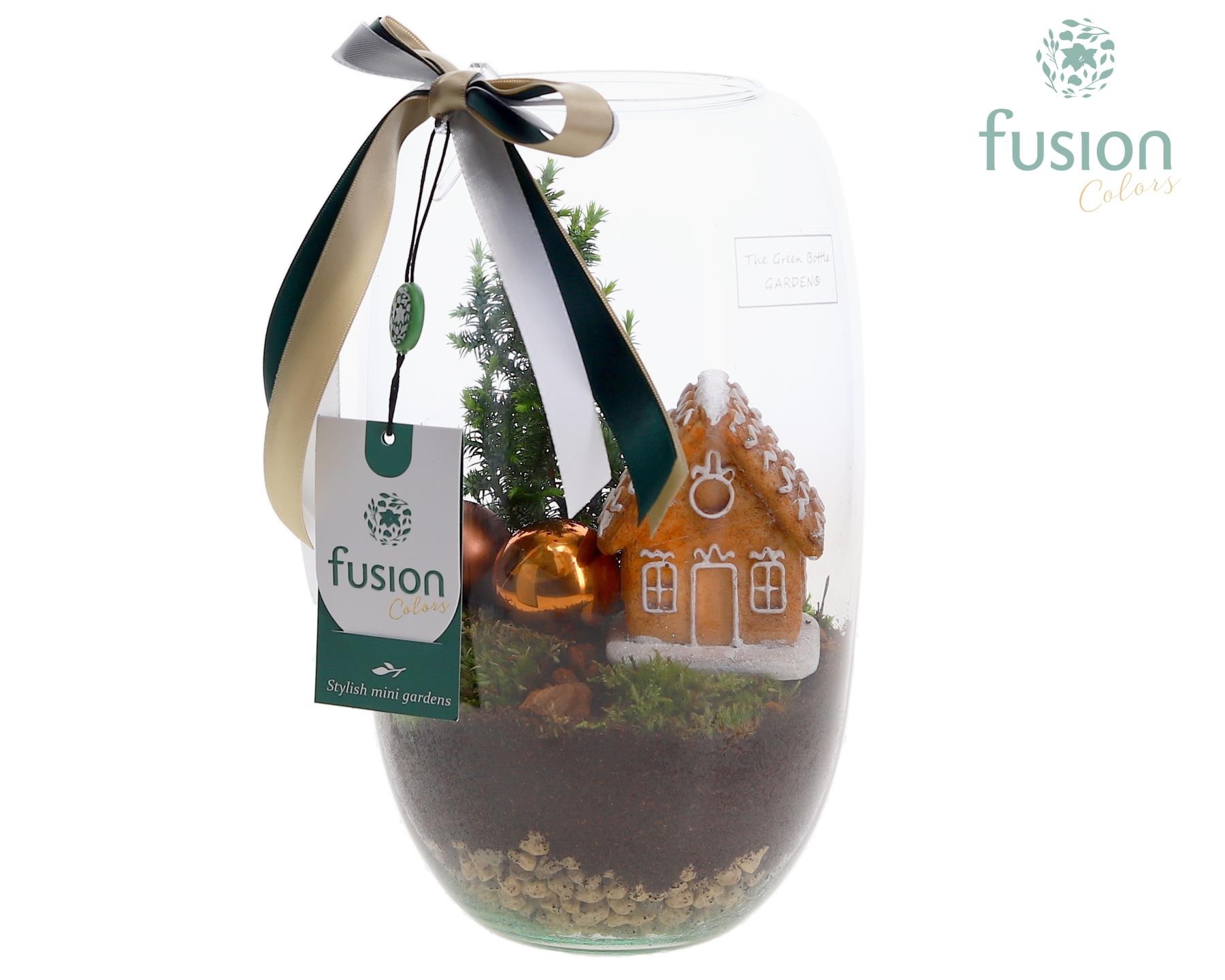 Green Bottle Isabella Medium met Kerst Arrangement, D 15 cm