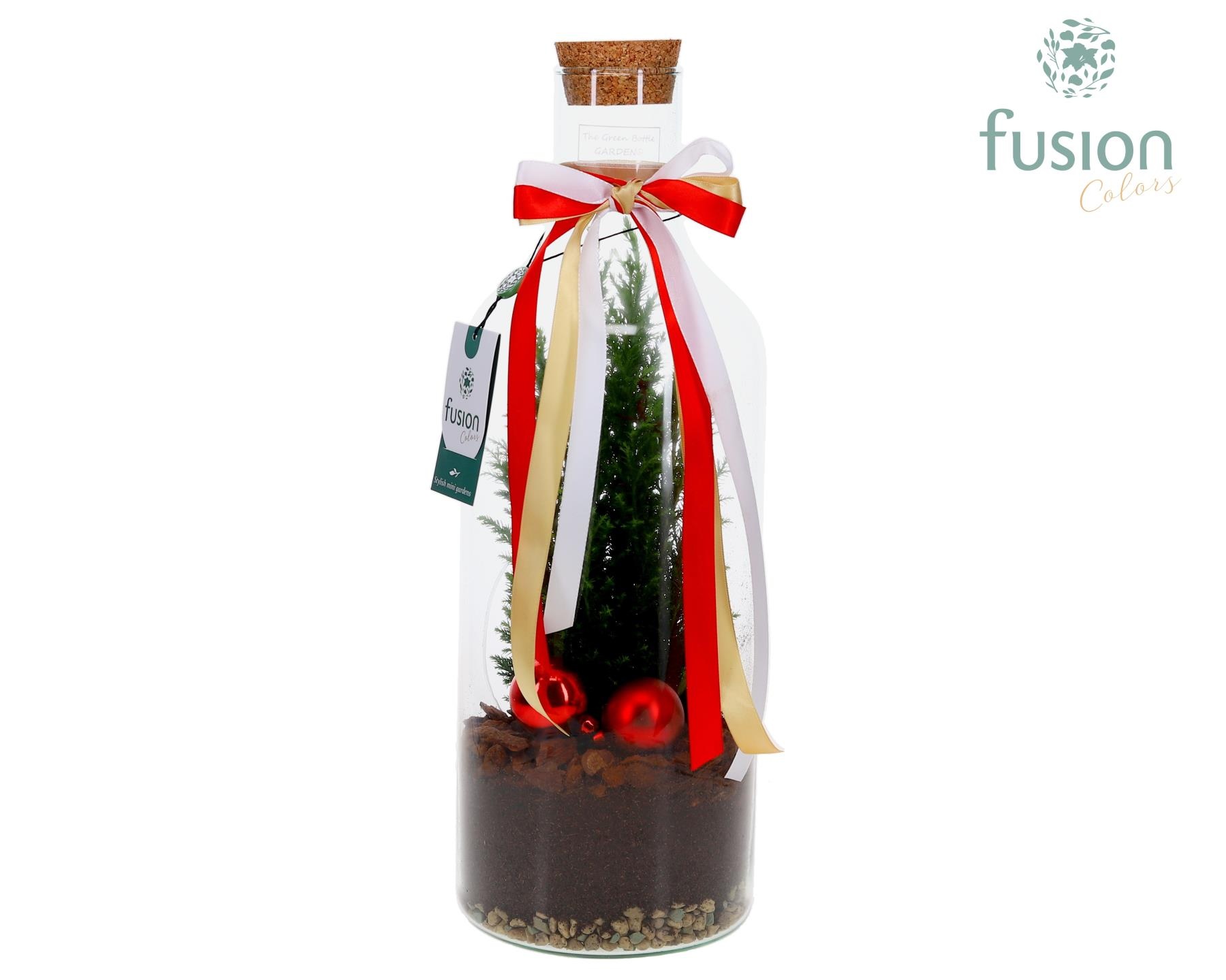 Green Bottle Fles Medium met Kerst arrangement, D 15 cm