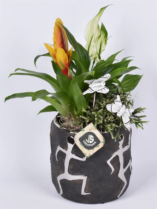 Keramiek sierpot zwart zilver 16cm, D 16