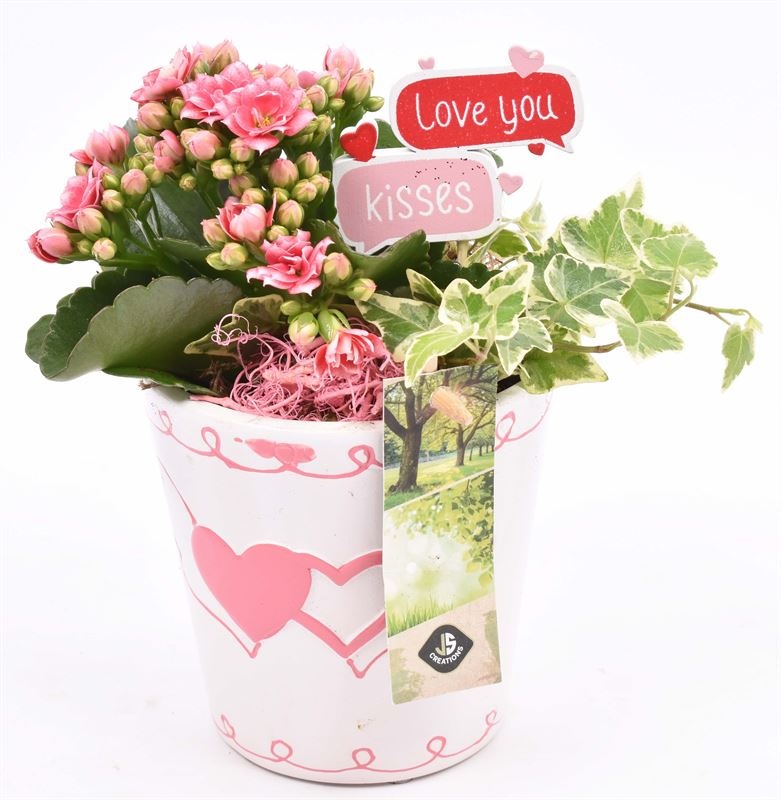 Keramiek pot met hart decor 11CM, D 11
