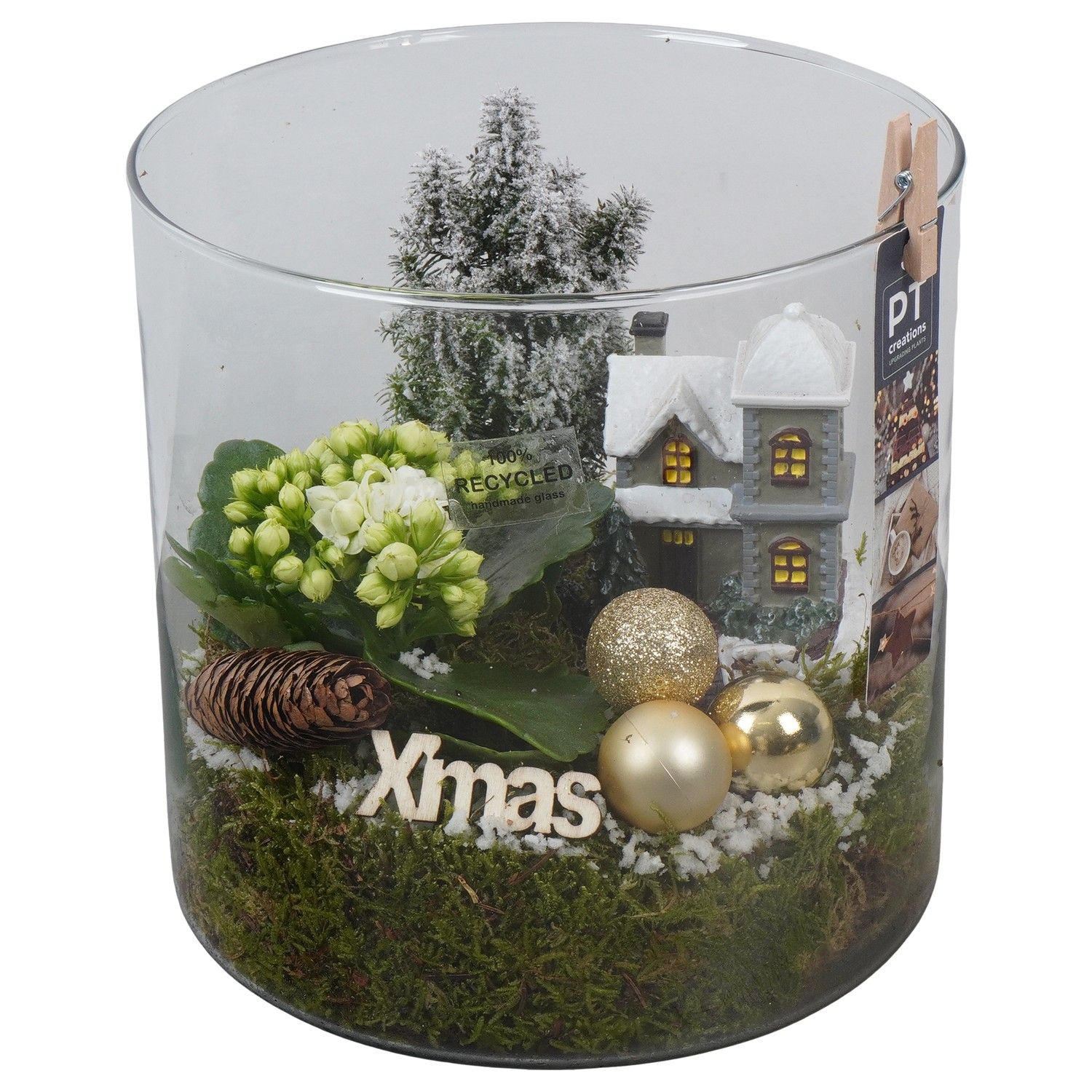 PTCHG5756 Arrangement Christmas Gold in glazen pot, D 19 cm