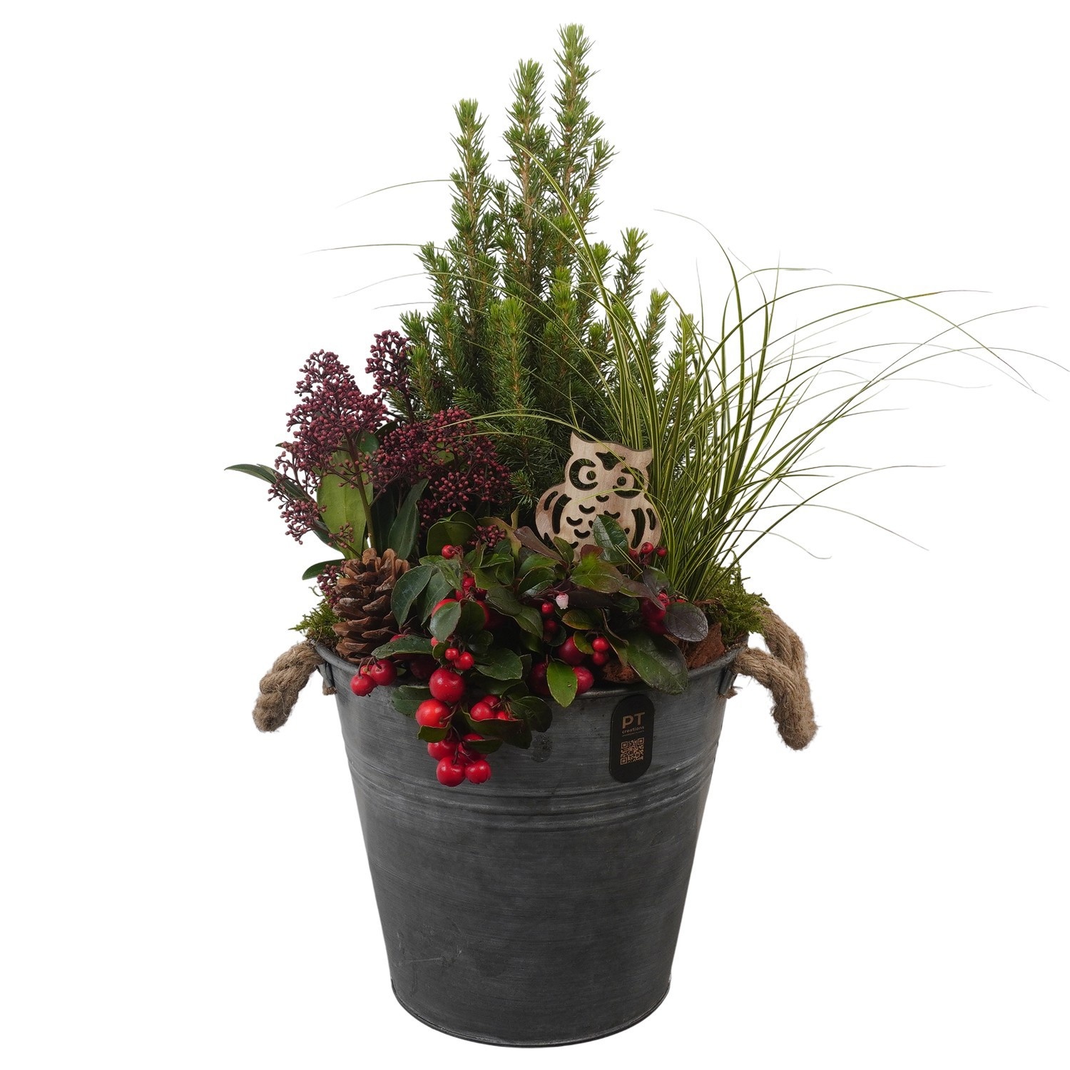 PTWO2908 Arrangement Winter Outdoor in metalen pot, D 24