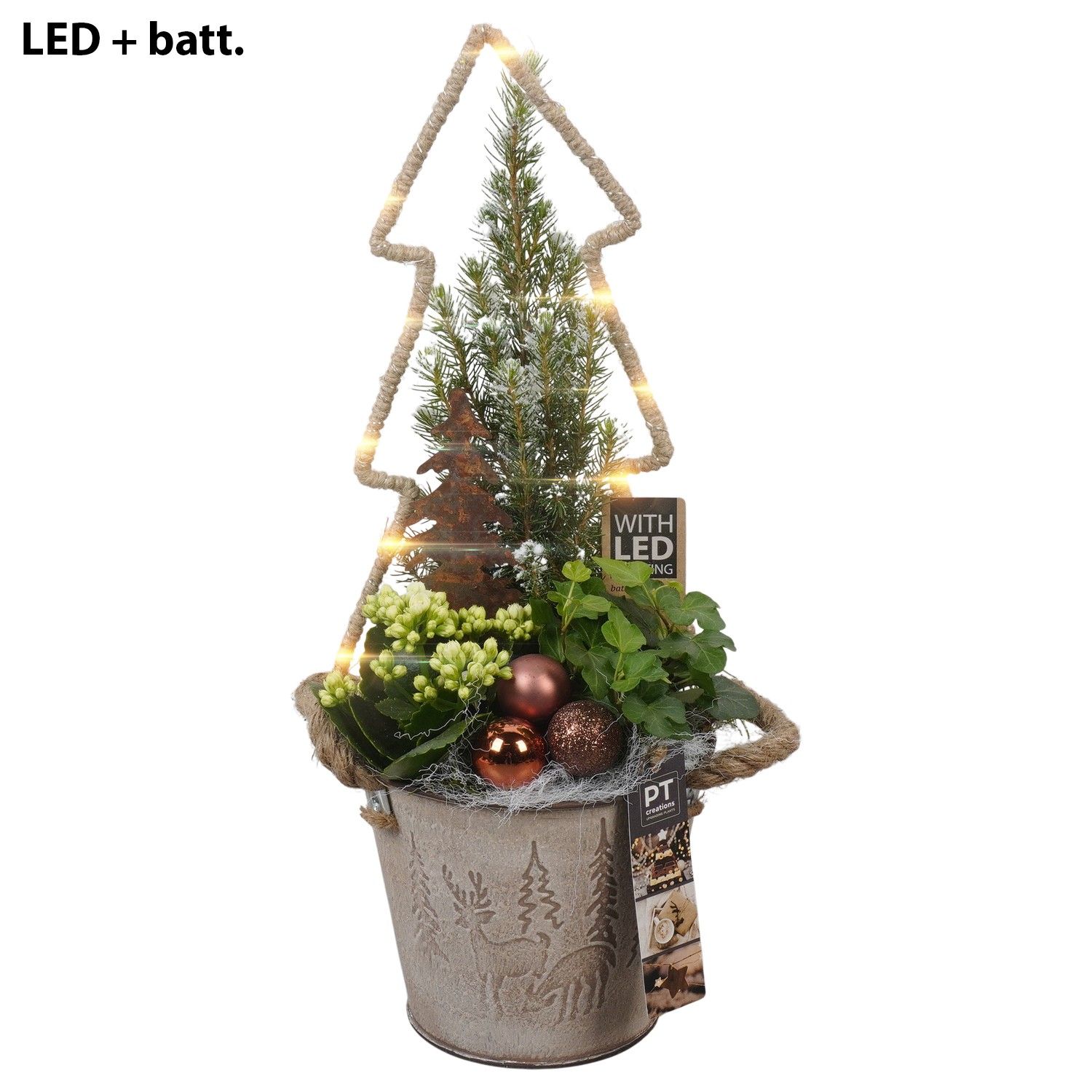 PTCHB9784 Arrangement Christmas Bronze in metalen pot, D 15 cm