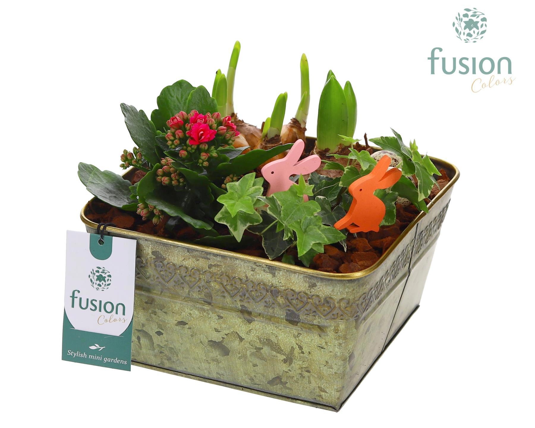 Zink schaal Voorjaar met arrangement, D 20 cm