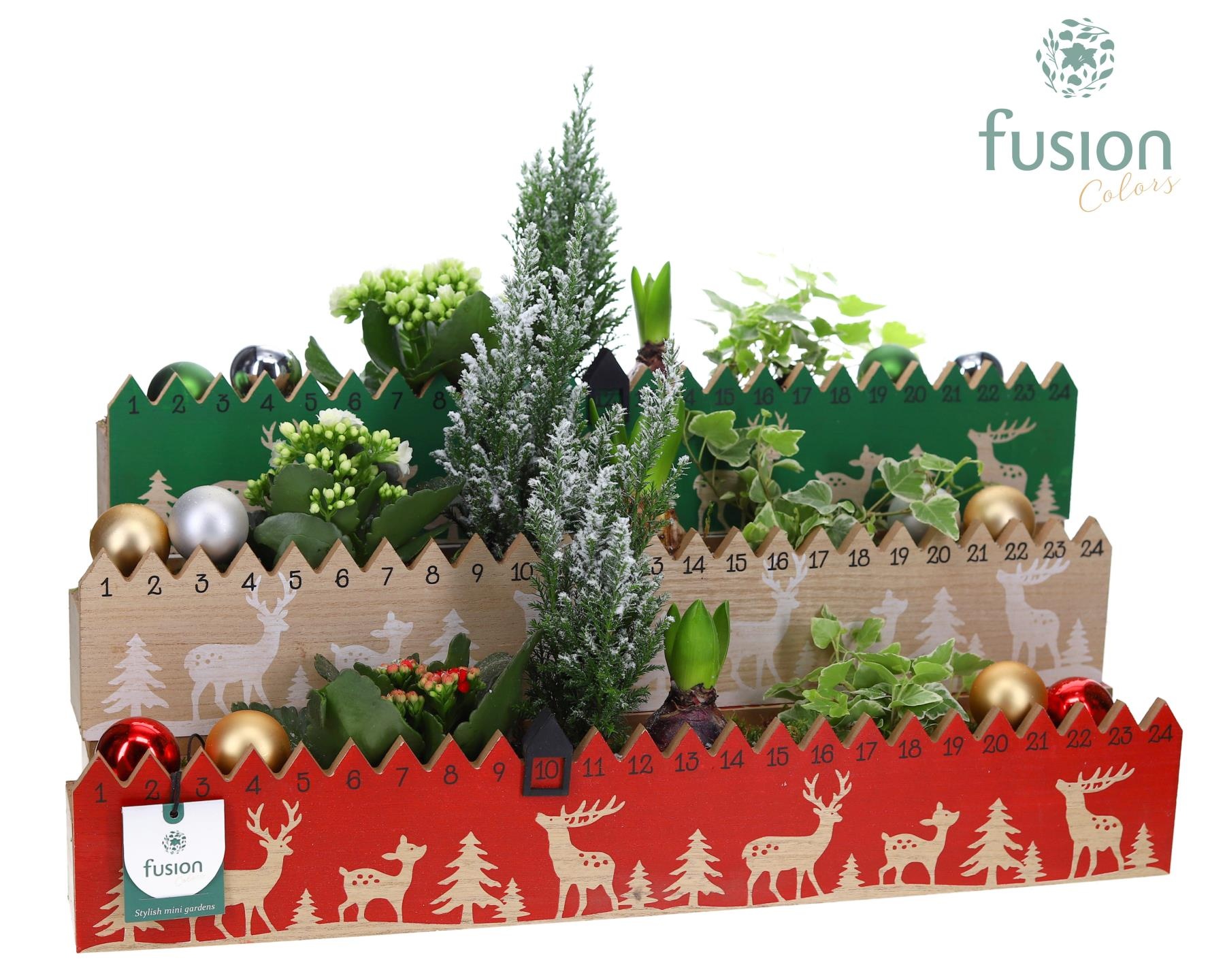 Advent planter hout met Arrangement, D 55 cm