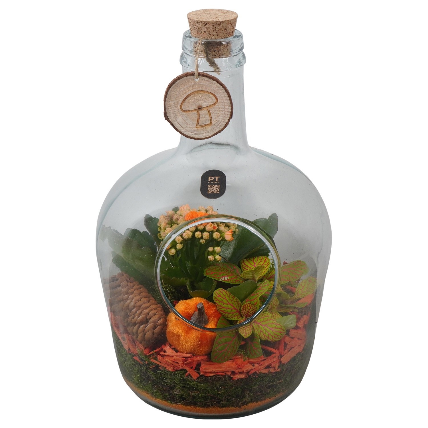 PTHG8298 Arrangement Autumn Glass in glazen fles, D 18