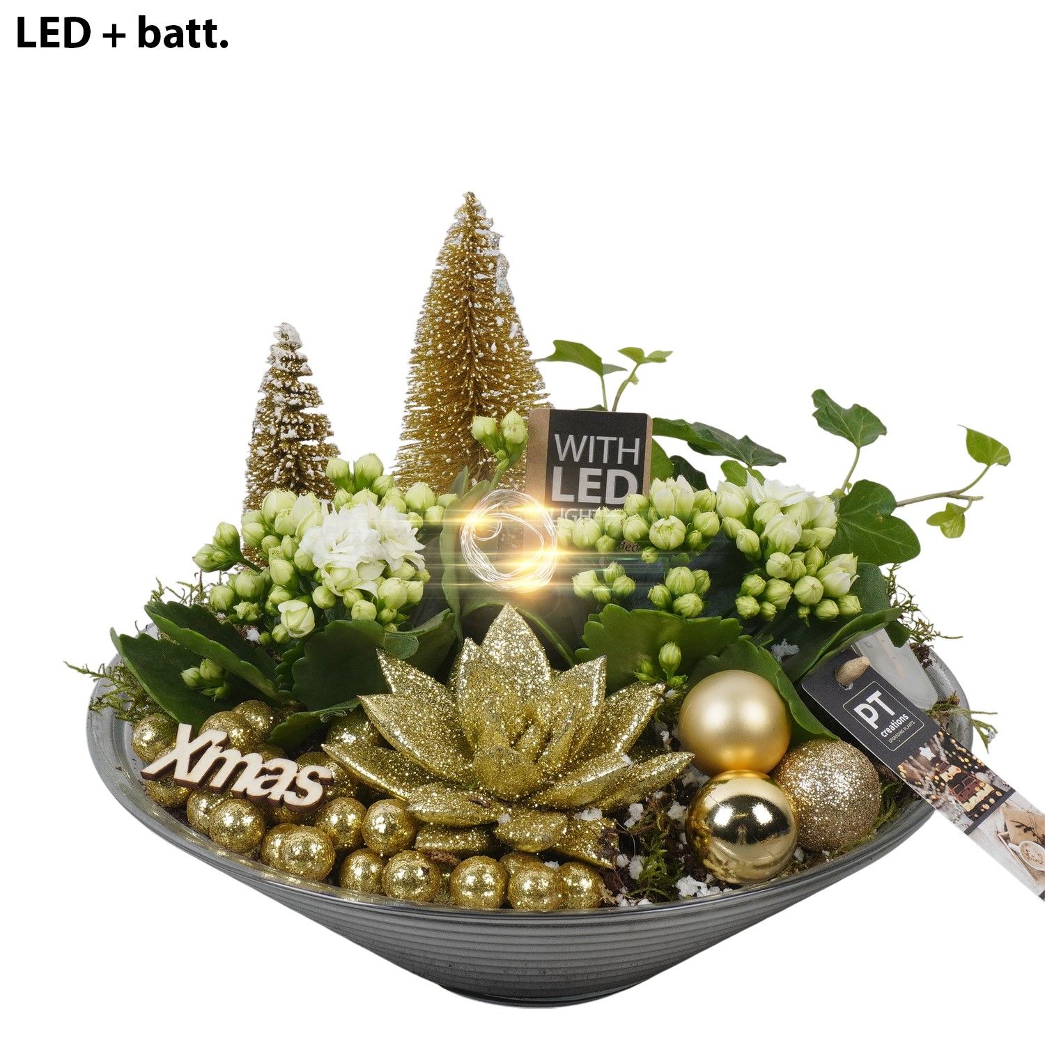 PTCHG5721 Arrangement Christmas Gold in glas schaal, D 26 cm