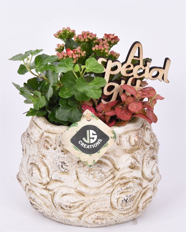 Cement pot bloemdecor 16cm, D 16