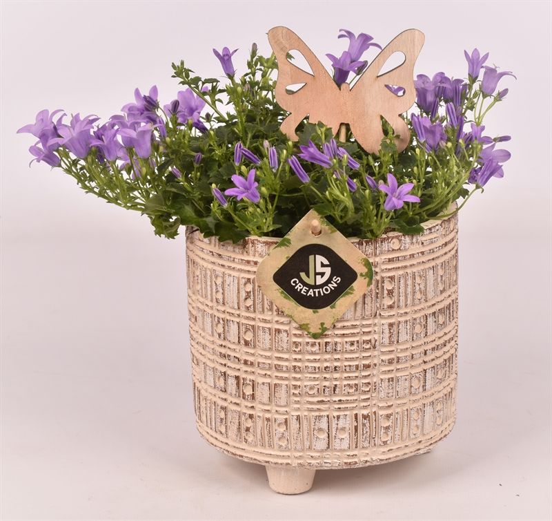 Cement pot op pootjes bruin 14cm, D 14