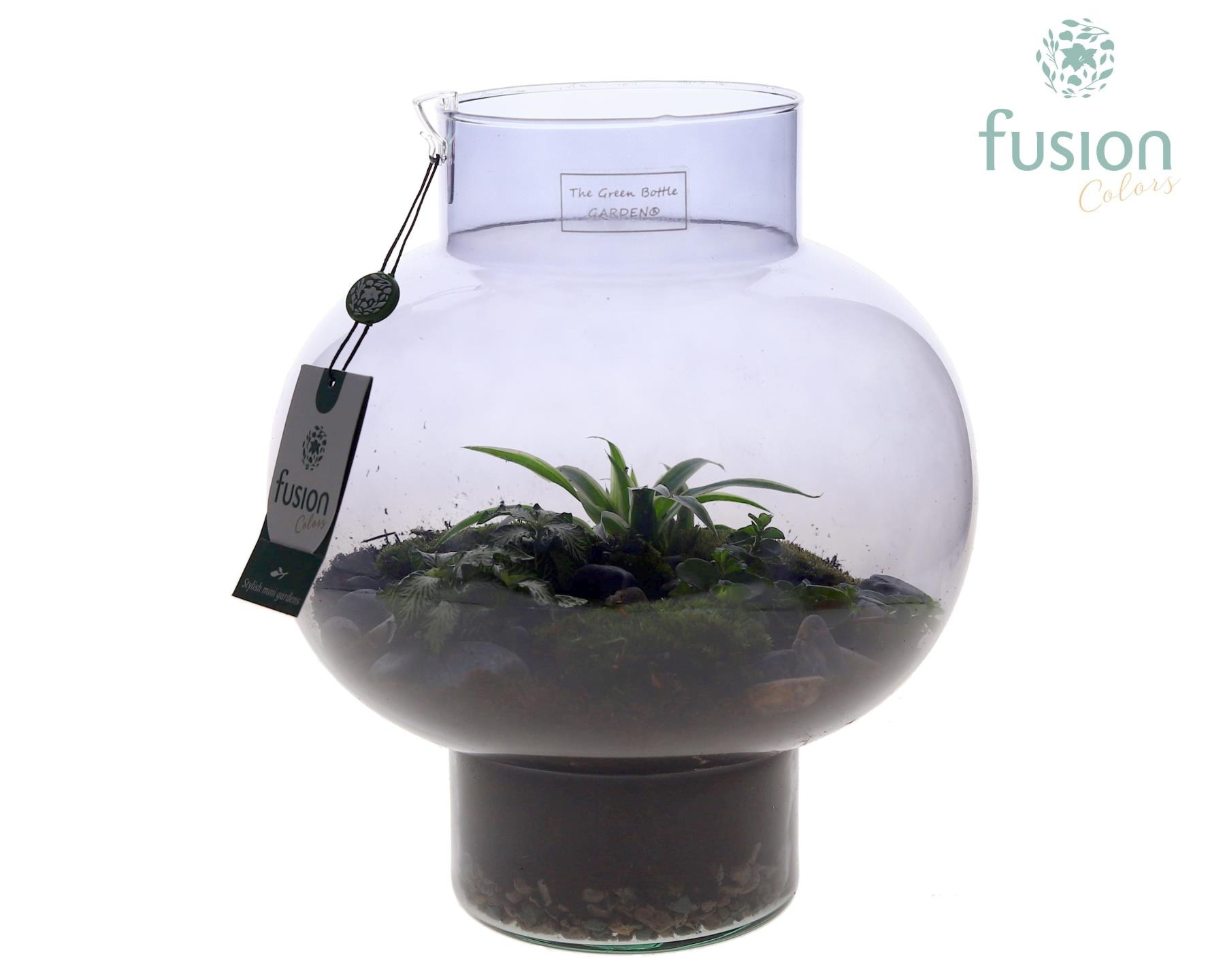 Green Bottle Laura Medium Smoky glas met arrangement, D 26