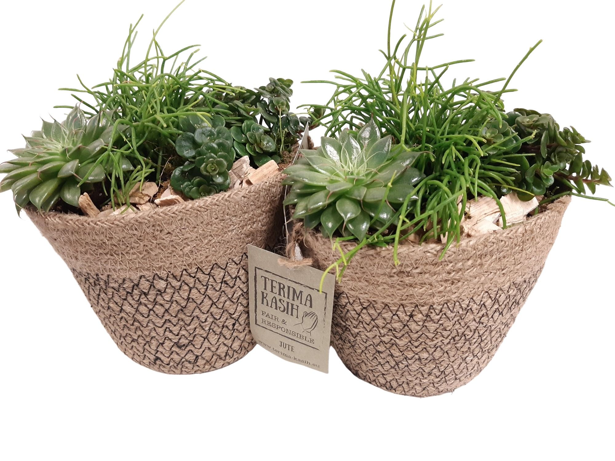 JMO13GMX Jute mand Ovaal D15 mini groenmix, D 15