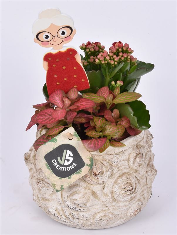 Cement pot bloemdecor 13,5cm, D 13