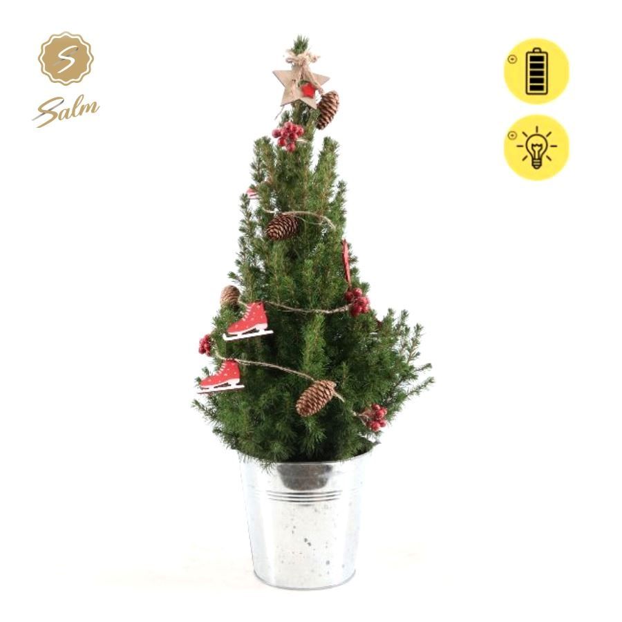 Picea gl. 'December'® P19 in Zinc Old-Look + Winterlight-Skate + Star on Loop, D 21 cm