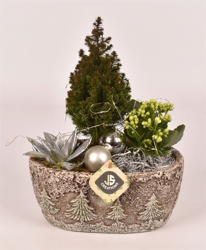 Cement ov. kerstboom decor 23x14cm, D 22 cm Cement ov. kerstboom decor 23x14cm, D 22 cm