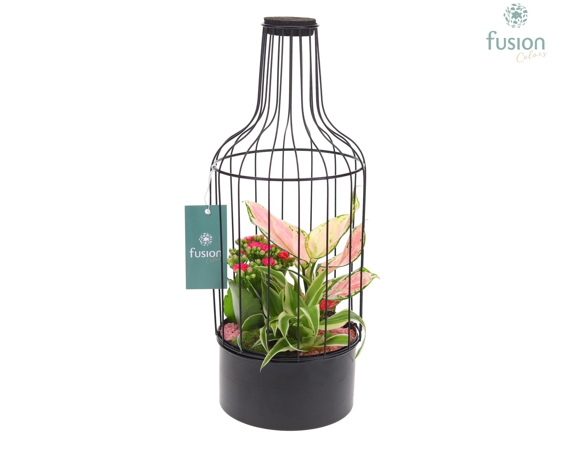 Metaal fles zwart Medium met arrangement, D 15