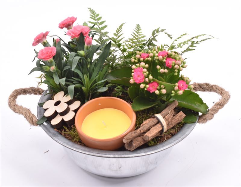 Zink schaal met touw 23cm, D 23