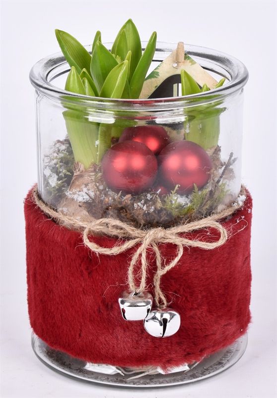 Glas met rood bont 14cm, D 14 cm Glas met rood bont 14cm, D 14 cm