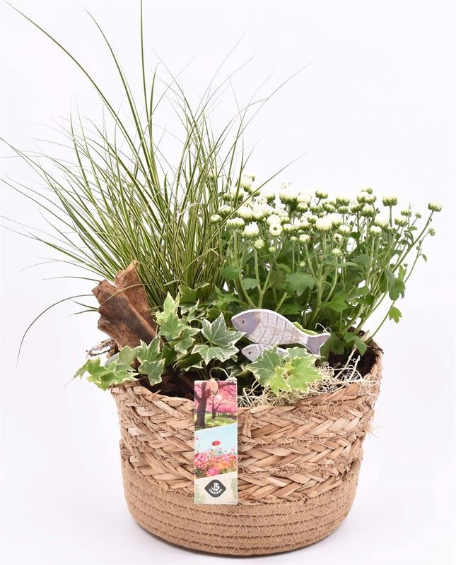 Natuur mand met jute rand 20cm, D 20