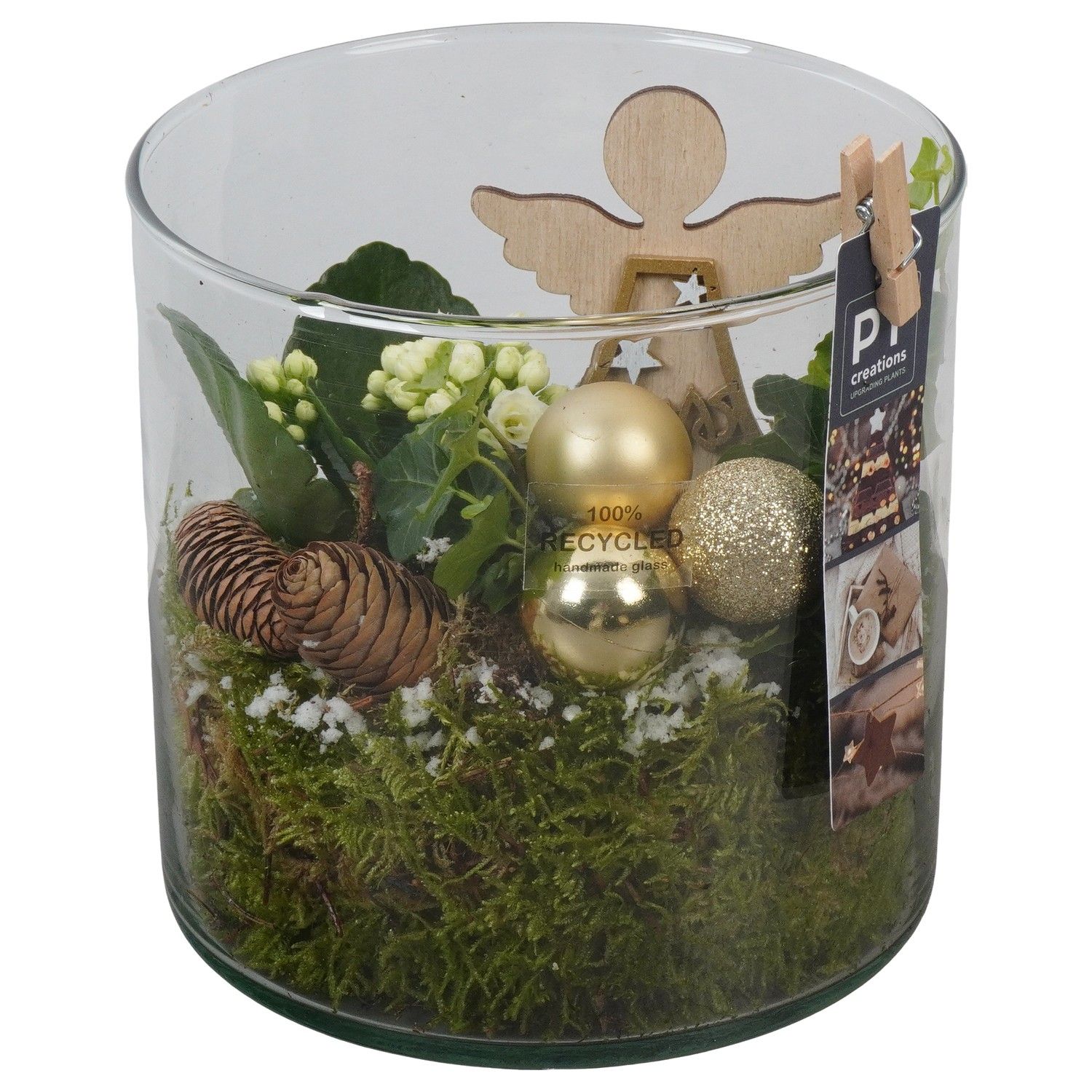 PTCHG5749 Arrangement Christmas Gold in glazen pot, D 15 cm