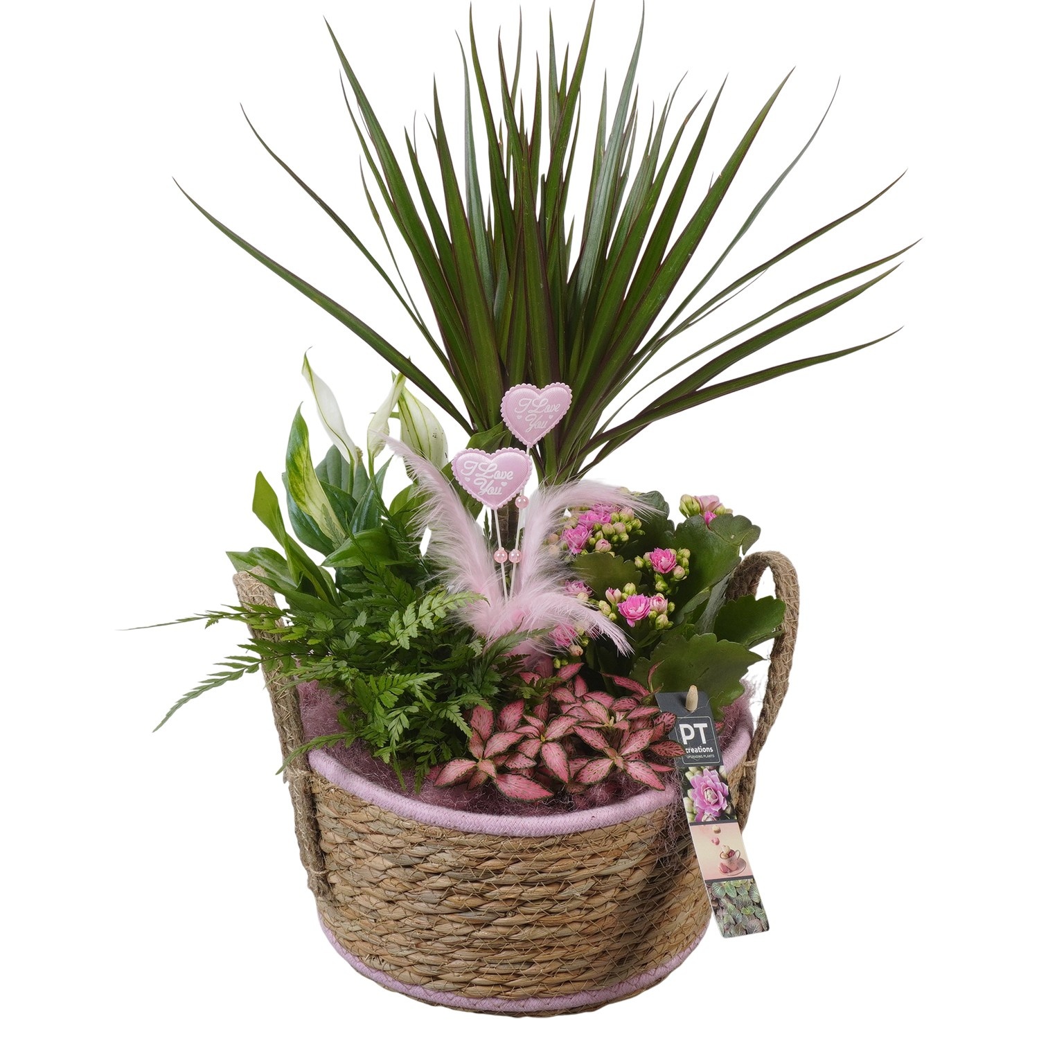 PTVMB2332 Arrangement Valentines-Mothersday in riet mand, D 22