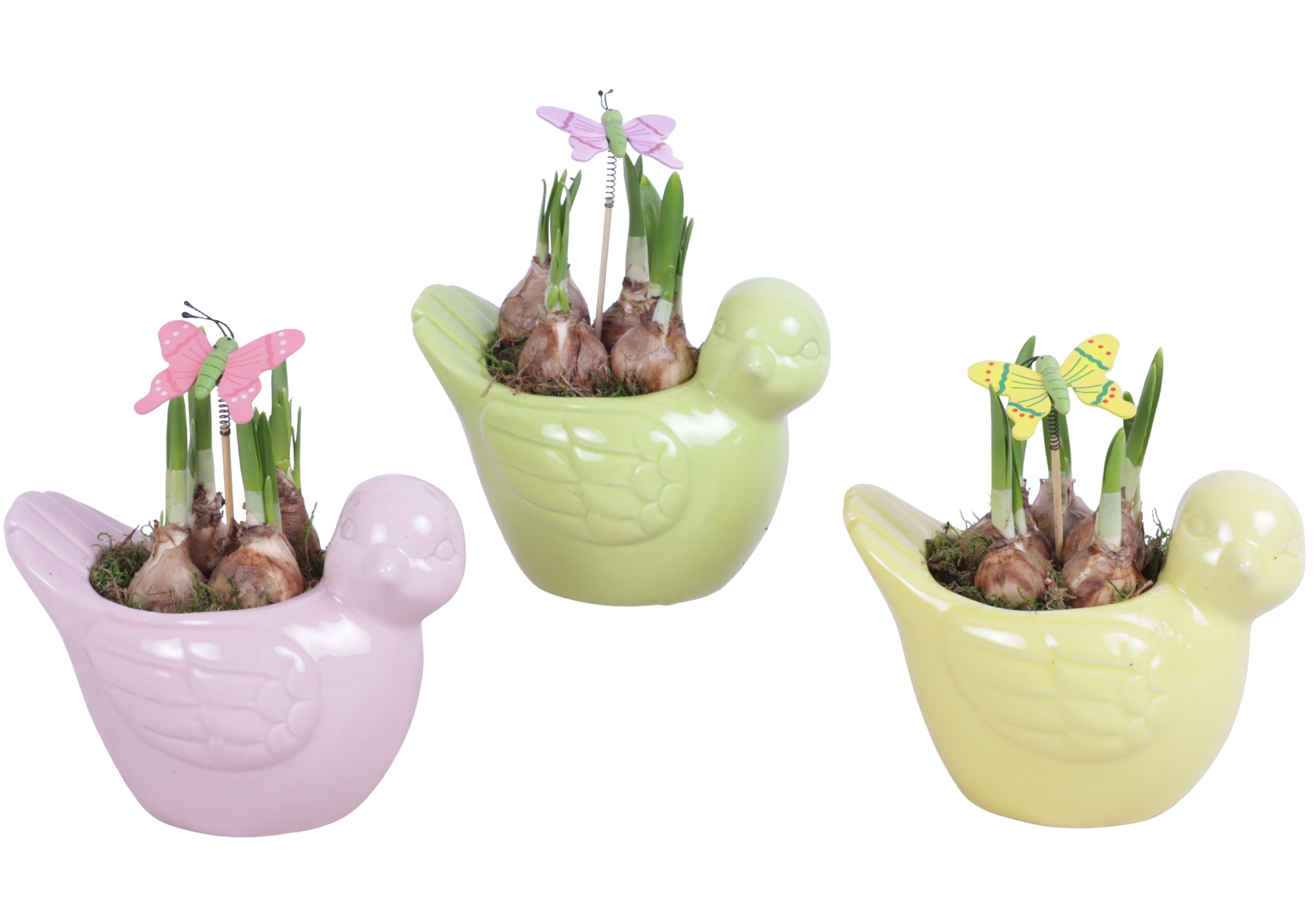 Early Spring Arr. Narcis Ceramic Bird Gr/Pi/Ye Ø18cm 1PP, D 18