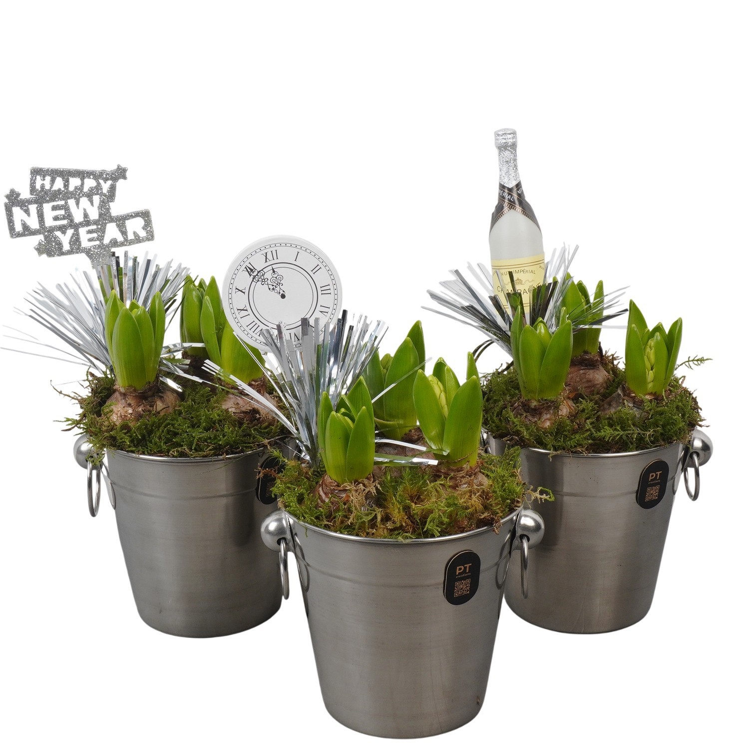 PTON6712 Arrangement New Year in metaal emmer, D 12