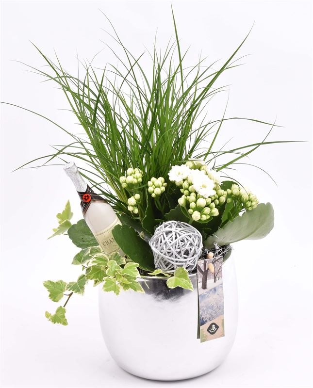 Keramiek pot zilver 13cm, D 14